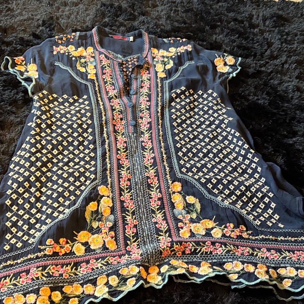 Johnny Was Black and Yellow Embroidered Tunic